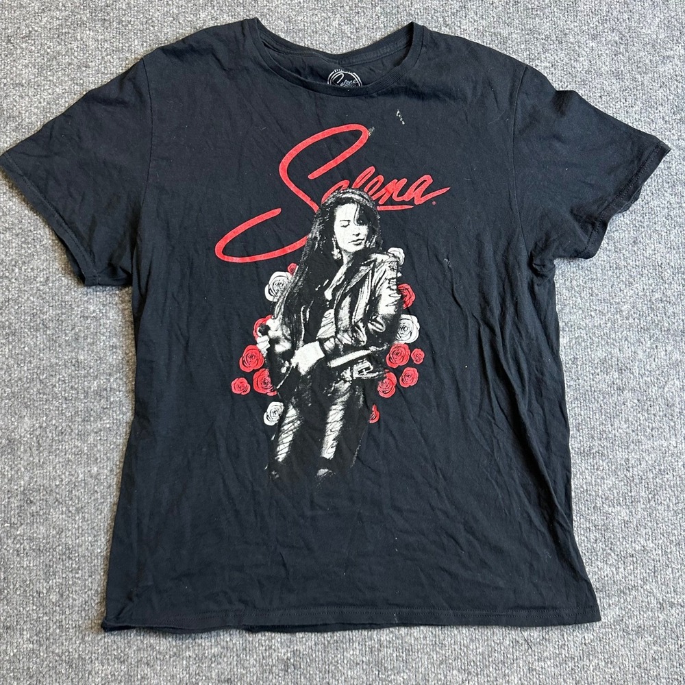 Official Selena Merchandise T-Shirt Womens Size Large Black Graphic Rose Cotton